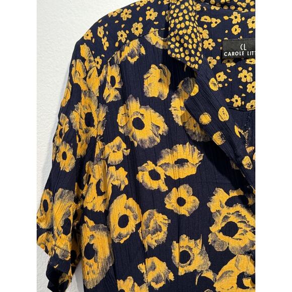 Vintage Carole Little Floral Print Navy Orange Jumpsuit Artsy Cropped Wide Leg - Picture 6 of 8